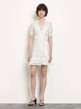 Sandro White Lace Mini Broderie Anglaise Wrap Around Dress New With Tags Size 36
